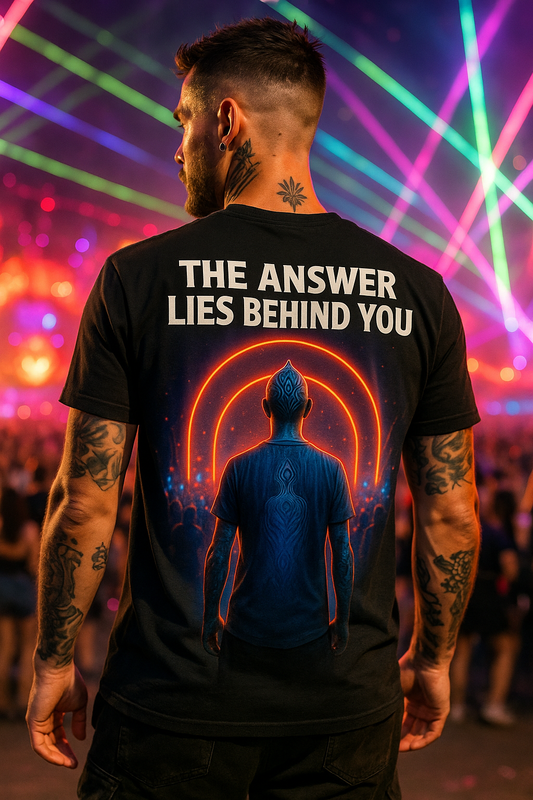 Answer Lies Behind You , Back T-Shirt -Neon Festival T-Shirts by XGuidance XS 1