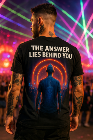 Answer Lies Behind You , Back T-Shirt -Neon Festival T-Shirts by XGuidance XS 1