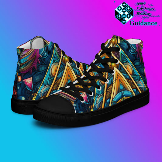 Artful Tapestry High Top Shoes – Artistic Streetwear Sneakers by XGuidance Black 1