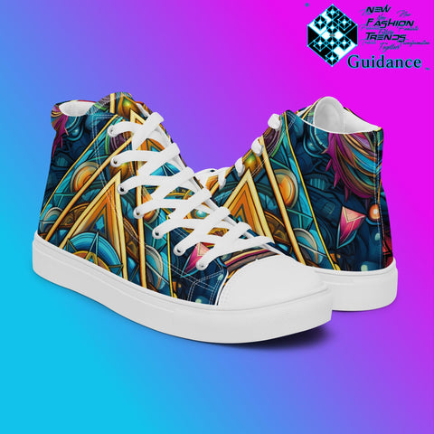 Artful Tapestry High Top Shoes – Artistic Streetwear Sneakers by XGuidance Black 7