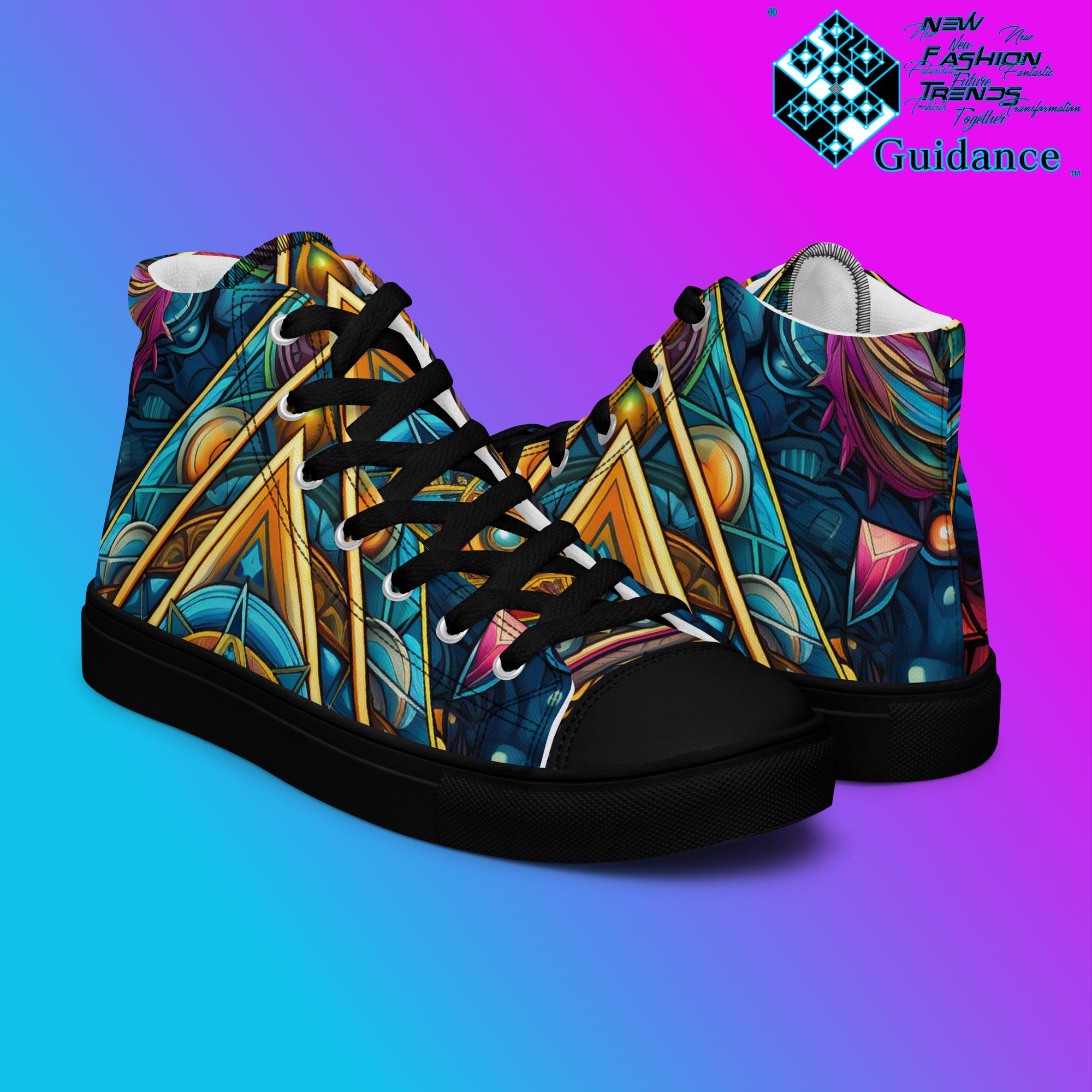 Artful Tapestry High Top Shoes – Artistic Streetwear Sneakers by XGuidance Black 8