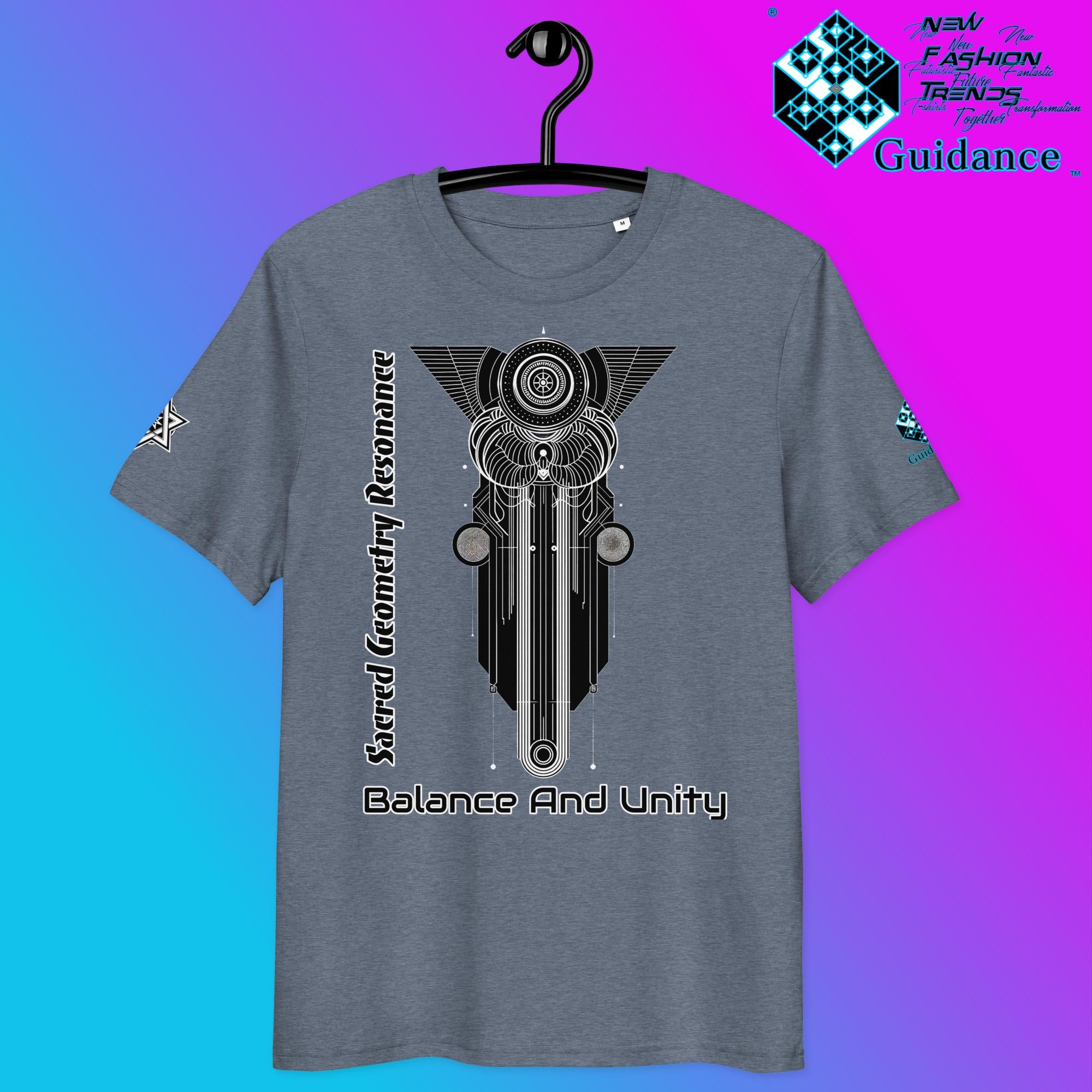 Balance and Unity T-Shirt with Sacred Geometry by XGuidance Dark Heather Blue 25