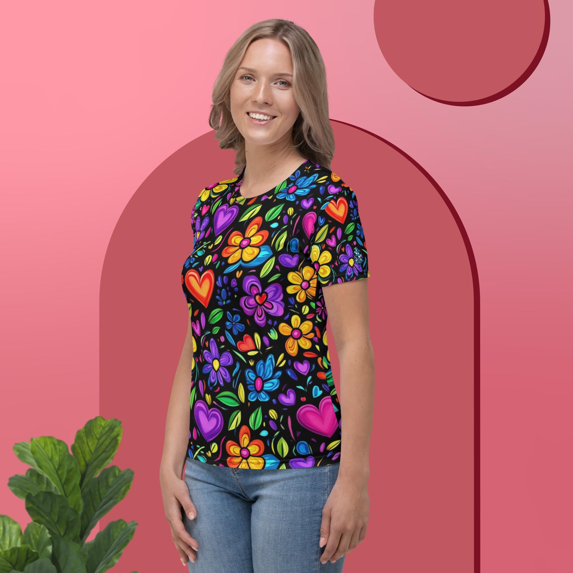 Blooming Hearts Tee – Colorful Floral Love Shirt for Joy by XGuidance XS 3