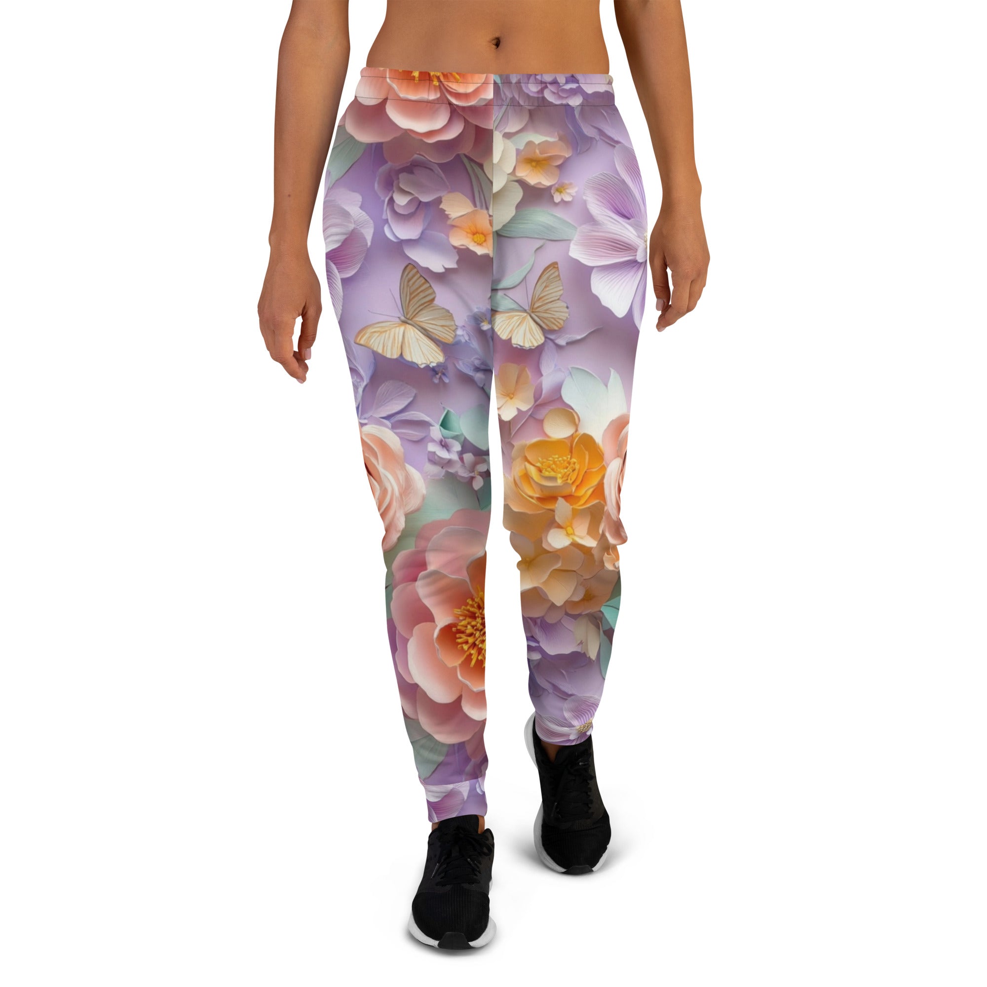 Blossom Harmony Joggers – Pastel Floral Artistic Pants by XGuidance XS 1
