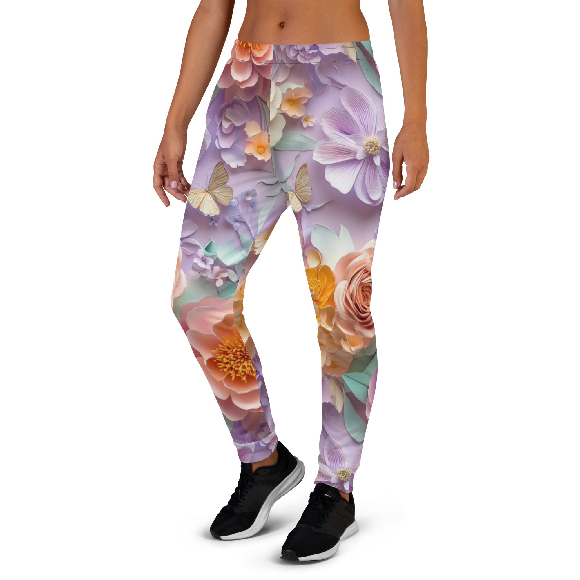 Blossom Harmony Joggers – Pastel Floral Artistic Pants by XGuidance XS 4