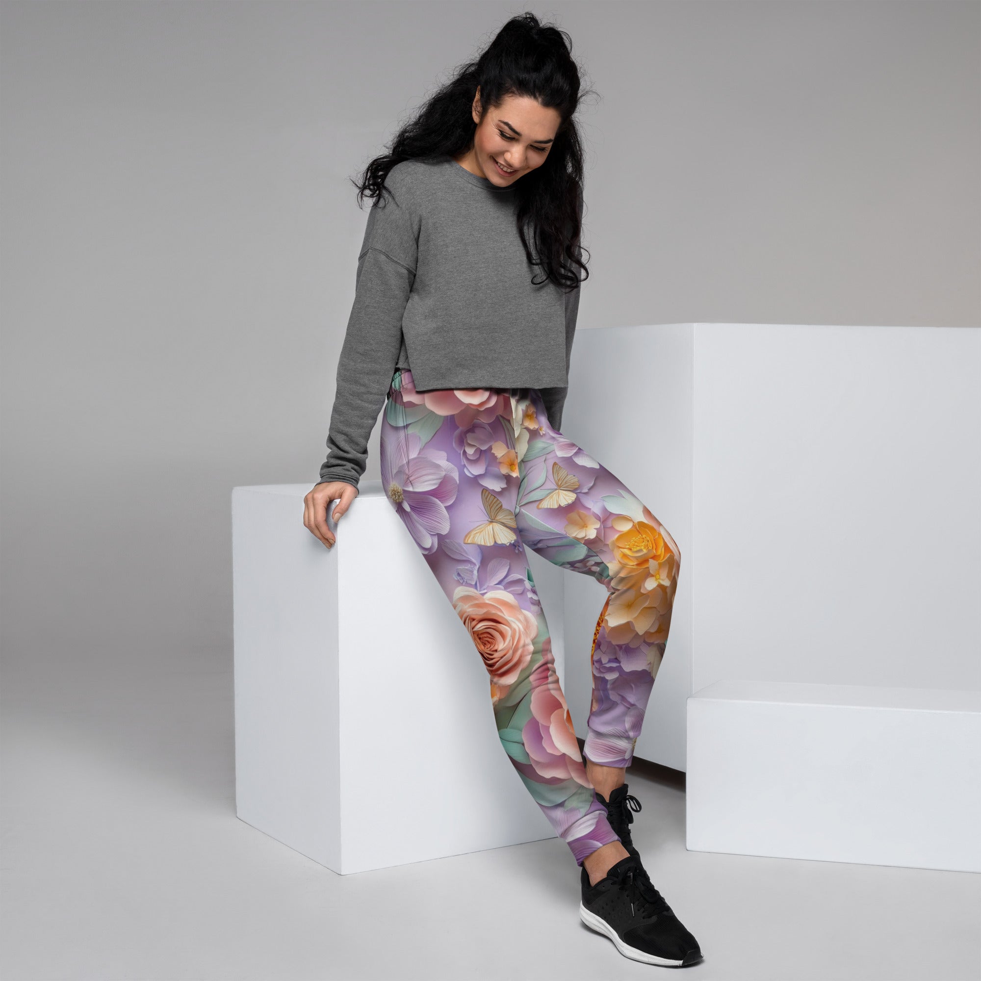 Blossom Harmony Joggers – Pastel Floral Artistic Pants by XGuidance XS 5