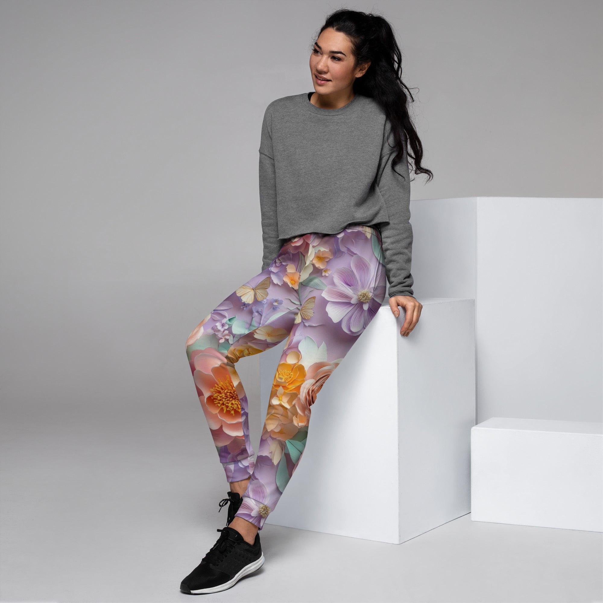 Blossom Harmony Joggers – Pastel Floral Artistic Pants by XGuidance XS 6