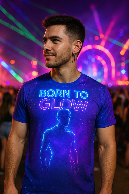 Born to Glow T-Shirt, Cosmic Festival Streetwear T-Shirts by XGuidance XS 1