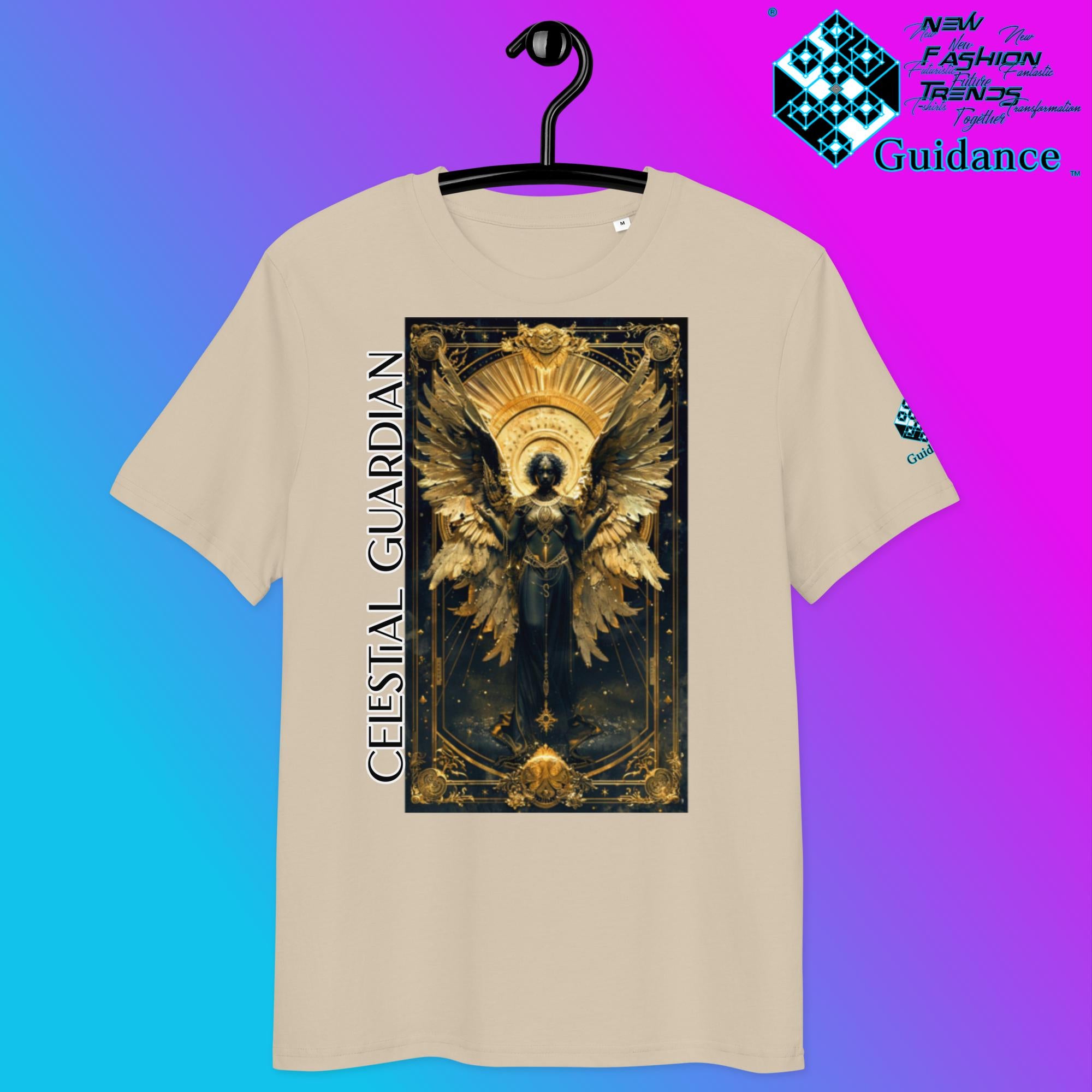 Celestial Guardian Tee – Divine Gold Armor & Cosmic Power by XGuidance Desert Dust 10