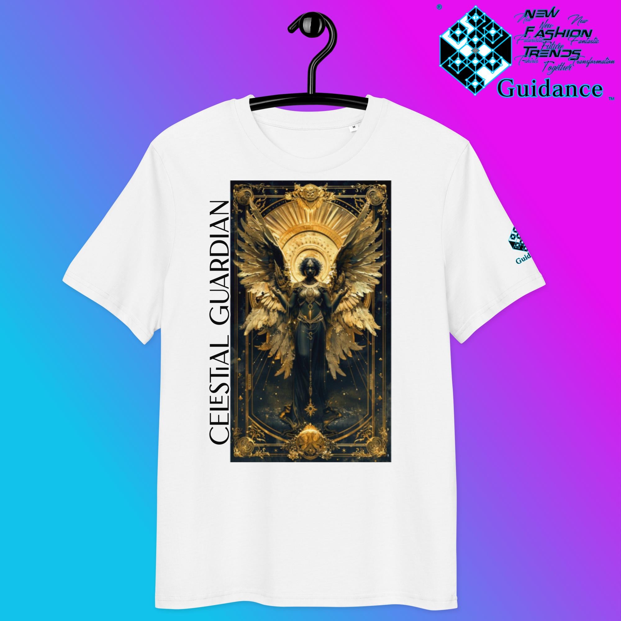 Celestial Guardian Tee – Divine Gold Armor & Cosmic Power by XGuidance White 3