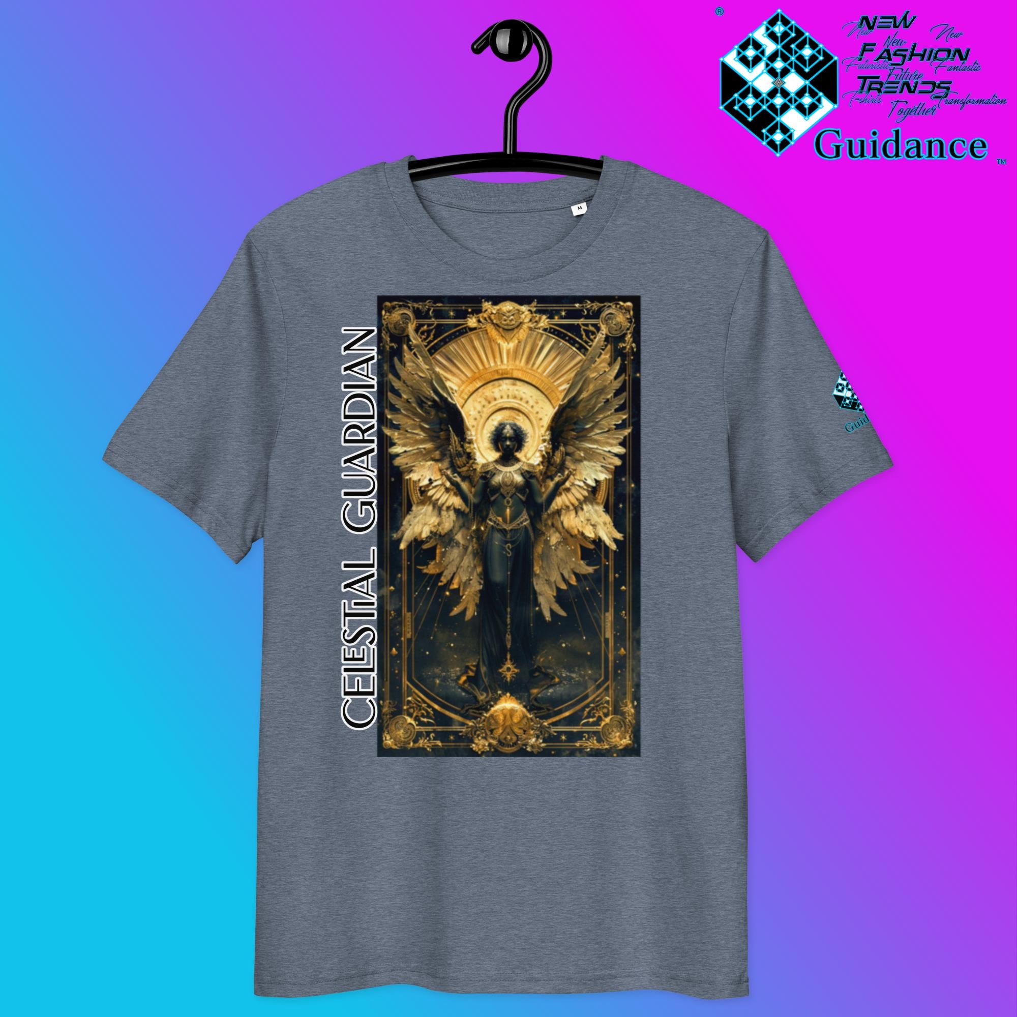 Celestial Guardian Tee – Divine Gold Armor & Cosmic Power by XGuidance Dark Heather Blue 8
