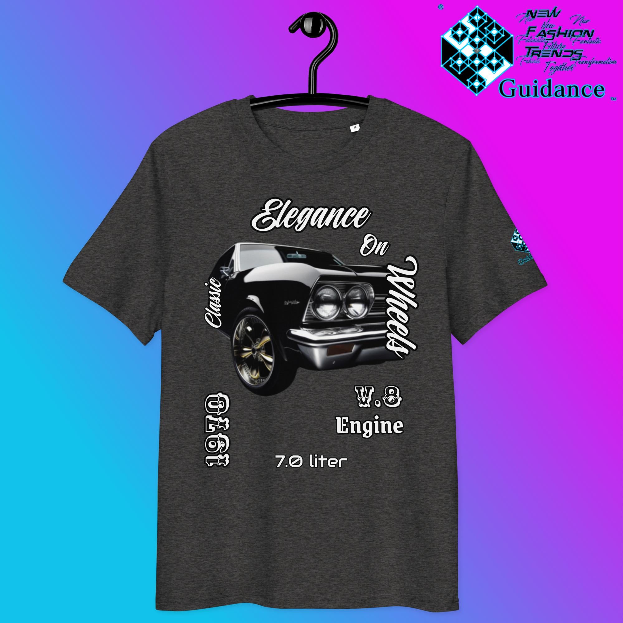 Classic Black Muscle Car Tee – V8 Power & Chrome Style by XGuidance Dark Heather Grey 5