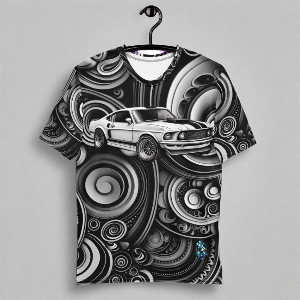 Classic Muscle Car T-Shirt – Black & White Swirl Art by XGuidance XS 1
