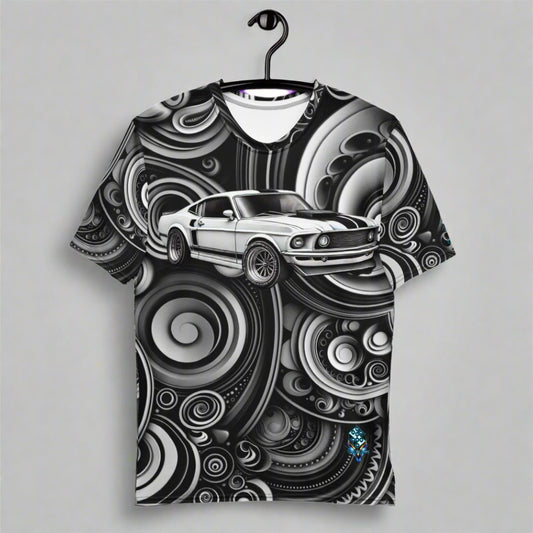 Classic Muscle Car T-Shirt – Black & White Swirl Art by XGuidance XS 1