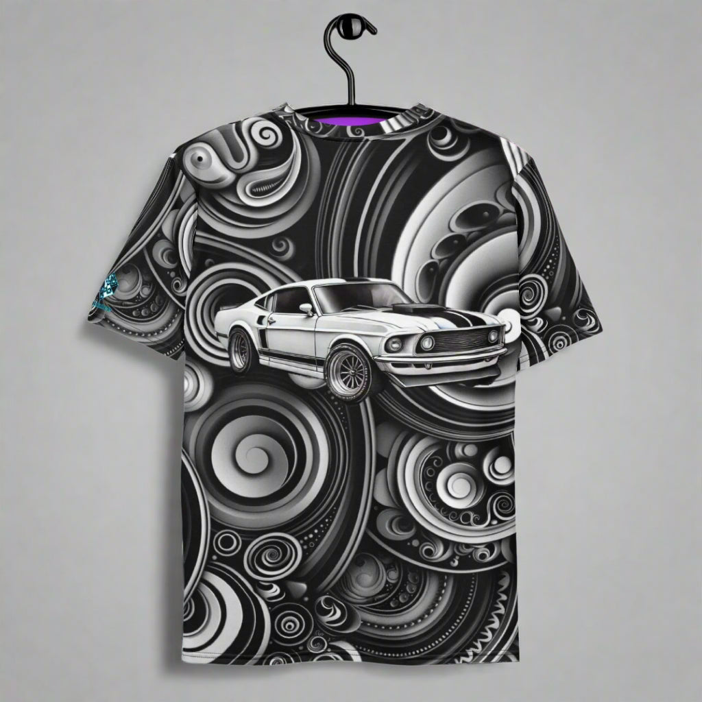 Classic Muscle Car T-Shirt – Black & White Swirl Art by XGuidance XS 2