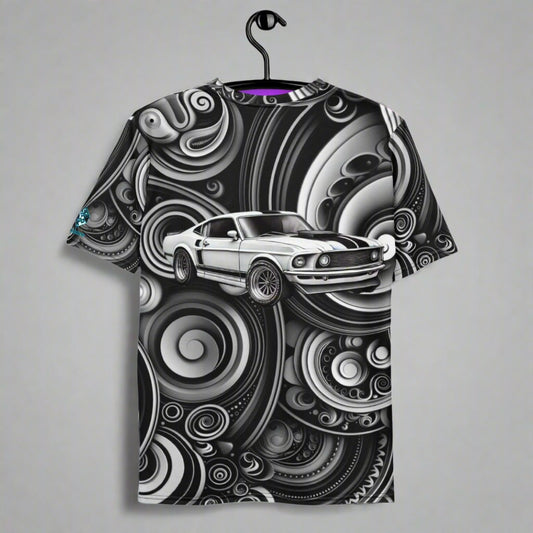 Classic Muscle Car T-Shirt – Black & White Swirl Art by XGuidance XS 2