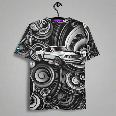 Classic Muscle Car T-Shirt – Black & White Swirl Art by XGuidance XS 2