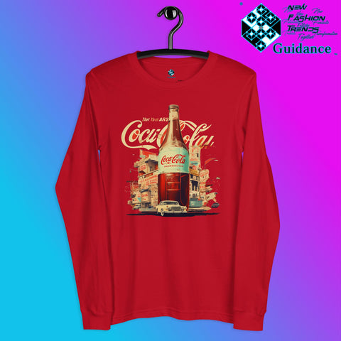 Coca-Cola Long Sleeve T-Shirt with Vintage Bottle Design by XGuidance Red 1