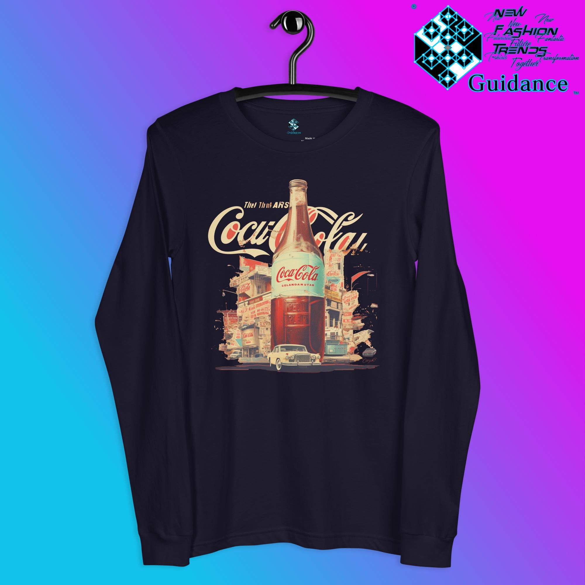 Coca-Cola Long Sleeve T-Shirt with Vintage Bottle Design by XGuidance Navy 3