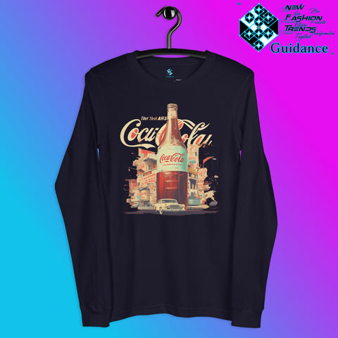 Coca-Cola Long Sleeve T-Shirt with Vintage Bottle Design by XGuidance Navy 3