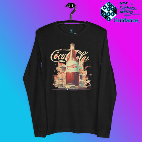 Coca-Cola Long Sleeve T-Shirt with Vintage Bottle Design by XGuidance Black Heather 4