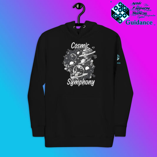 Cosmic Symphony Hoodie – Planets and Stars Artwork by XGuidance Black 2