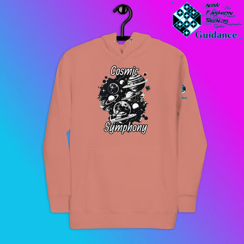 Cosmic Symphony Hoodie – Planets and Stars Artwork by XGuidance Dusty Rose 7