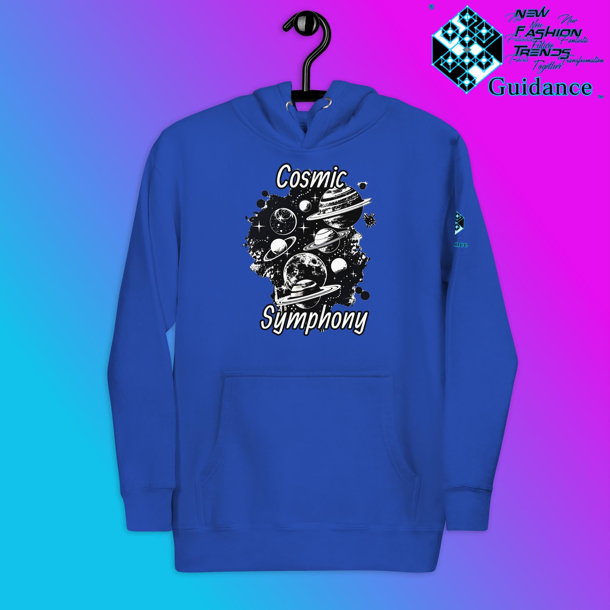 Cosmic Symphony Hoodie – Planets and Stars Artwork by XGuidance Team Royal 9