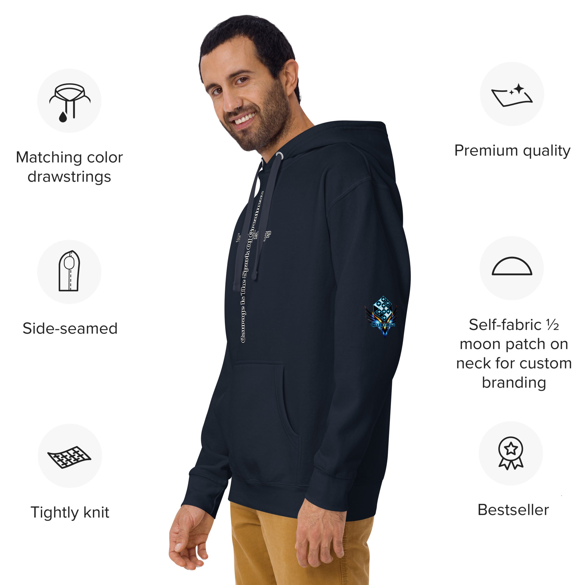 Courage Is the Spark – Dream Big Hoodie for Bold Souls by XGuidance Black 16
