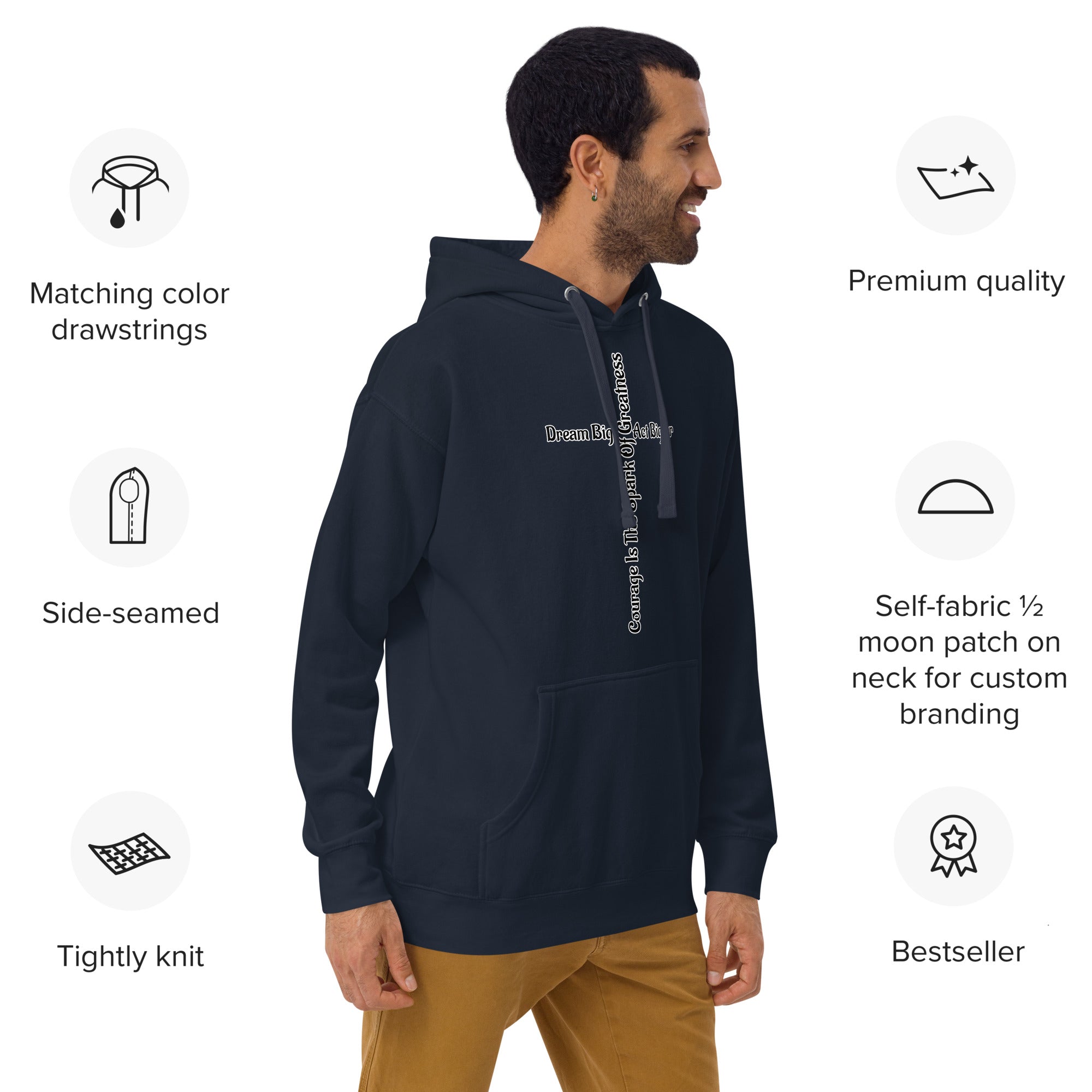 Courage Is the Spark – Dream Big Hoodie for Bold Souls by XGuidance Black 17