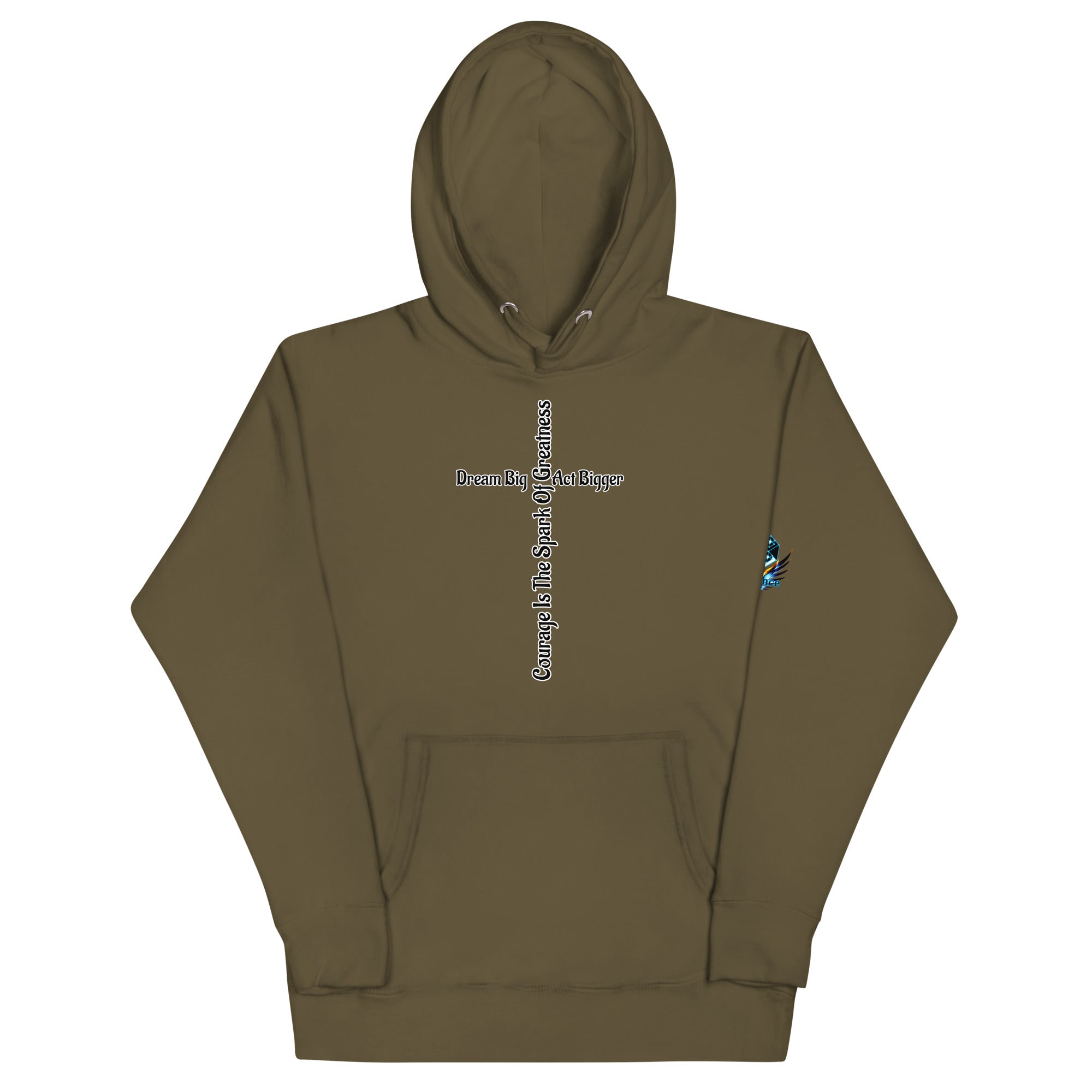 Courage Is the Spark – Dream Big Hoodie for Bold Souls by XGuidance Military Green 9