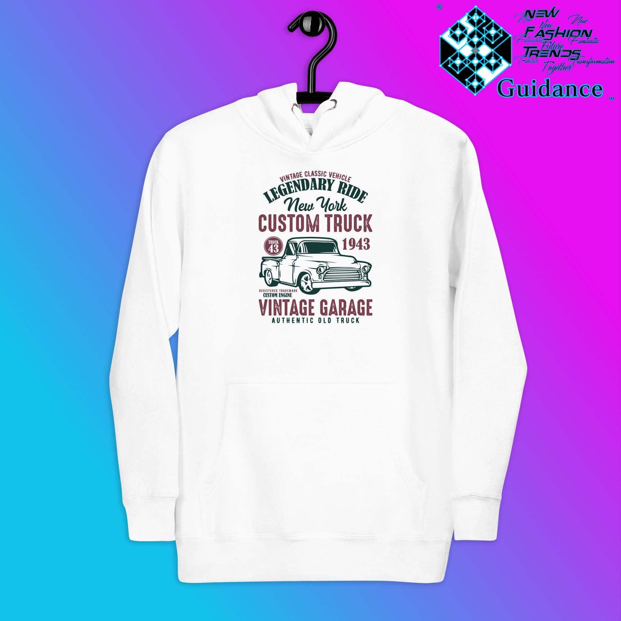 Custom Cruiser Hoodie with Vintage Truck Print by XGuidance White 1