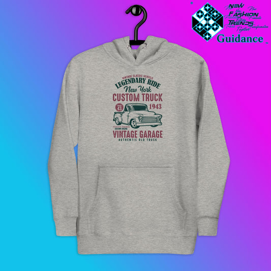 Custom Cruiser Hoodie with Vintage Truck Print by XGuidance Carbon Grey 2