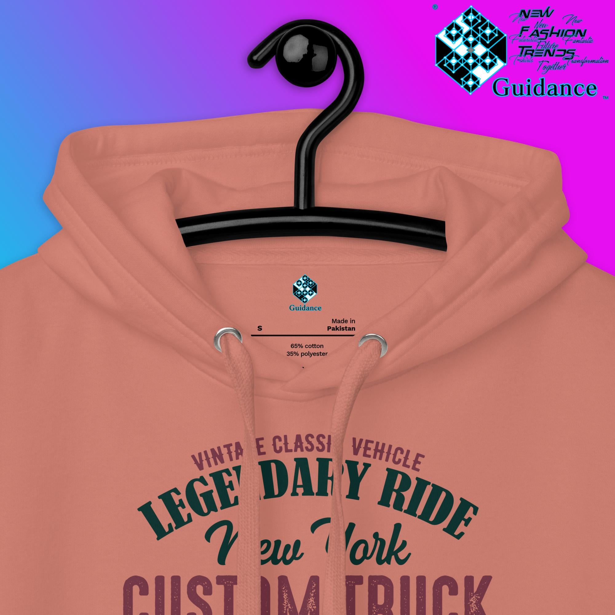 Custom Cruiser Hoodie with Vintage Truck Print by XGuidance Dusty Rose 8