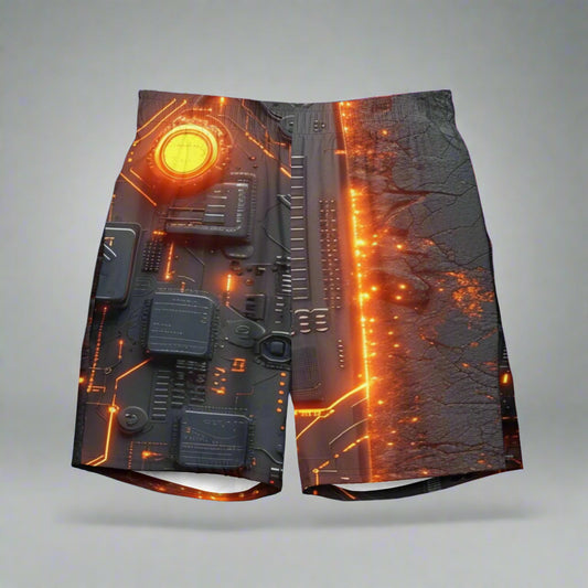 Cyber Edge Swim Trunks – Futuristic Tech Grid Flame by XGuidance 2XS 1