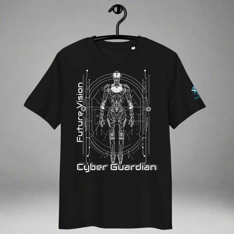 Cyber Guardian T-Shirt – Futuristic Robot & Tech Armor by XGuidance Black 1