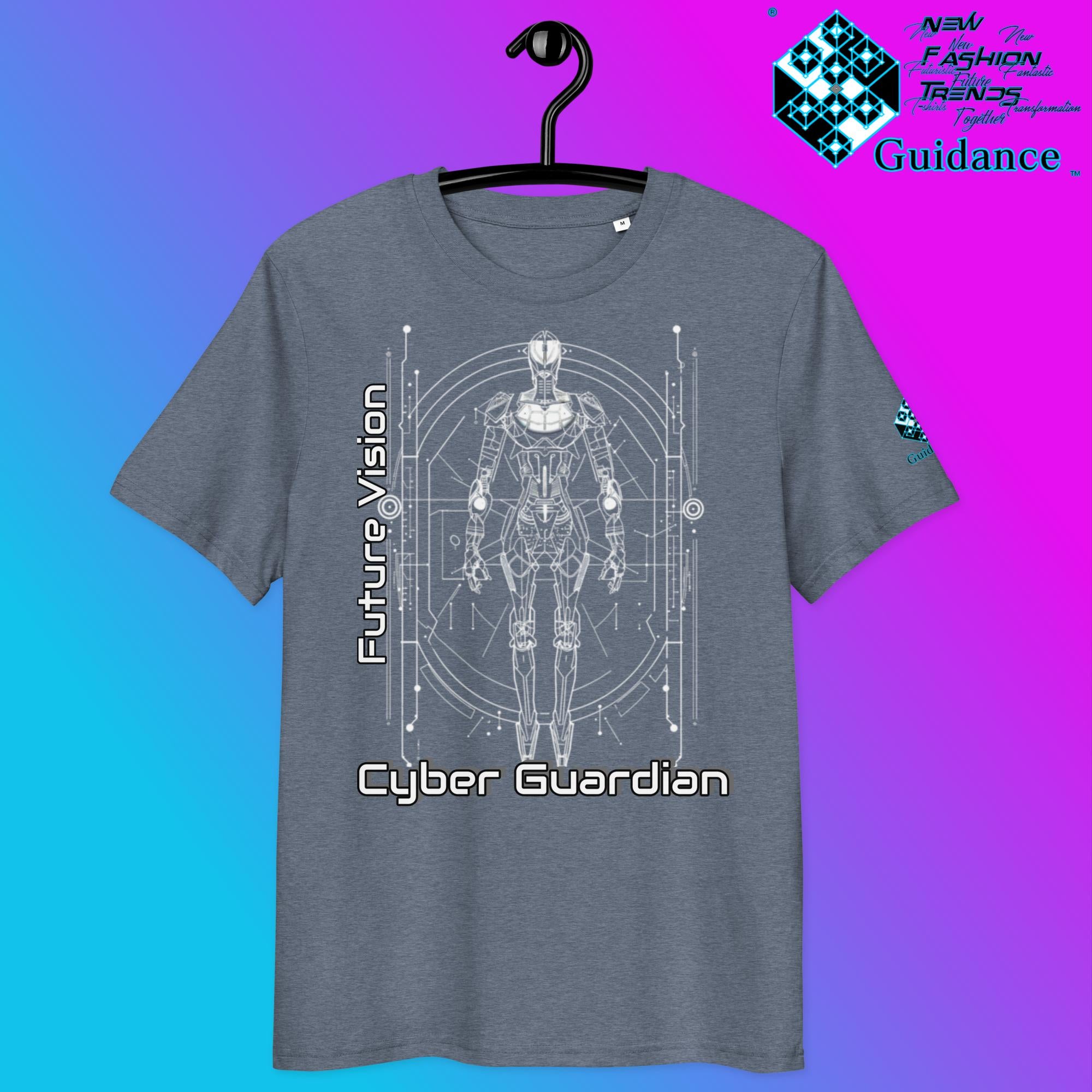 Cyber Guardian T-Shirt – Futuristic Robot & Tech Armor by XGuidance Dark Heather Blue 5