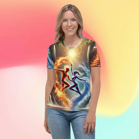 Dance of Elements Tee – Fire & Water Harmony Artistic Shirt by XGuidance XS 1