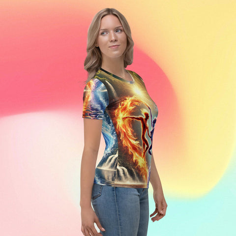 Dance of Elements Tee – Fire & Water Harmony Artistic Shirt by XGuidance XS 4