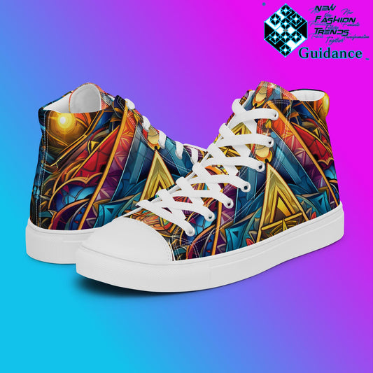 Dimensional Harmony High Top Shoes – Vibrant Streetwear Sneakers by XGuidance White 1