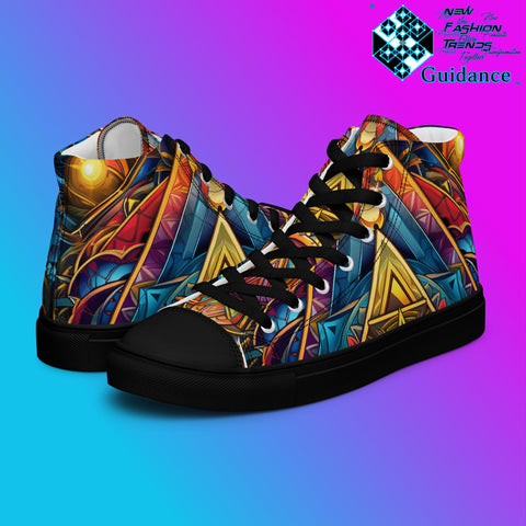 Dimensional Harmony High Top Shoes – Vibrant Streetwear Sneakers by XGuidance Black 6
