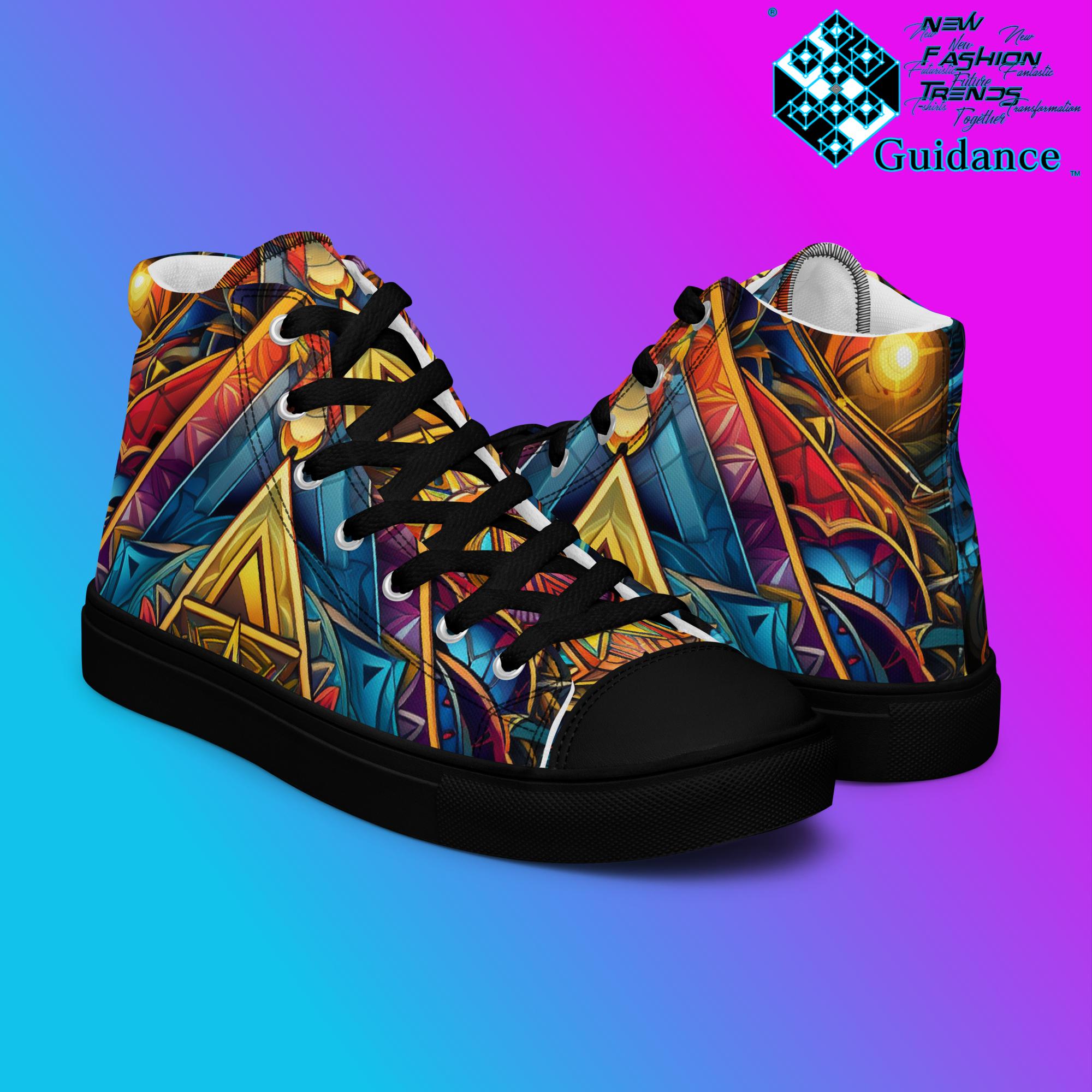 Dimensional Harmony High Top Shoes – Vibrant Streetwear Sneakers by XGuidance Black 8