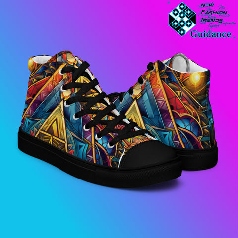 Dimensional Harmony High Top Shoes – Vibrant Streetwear Sneakers by XGuidance Black 8