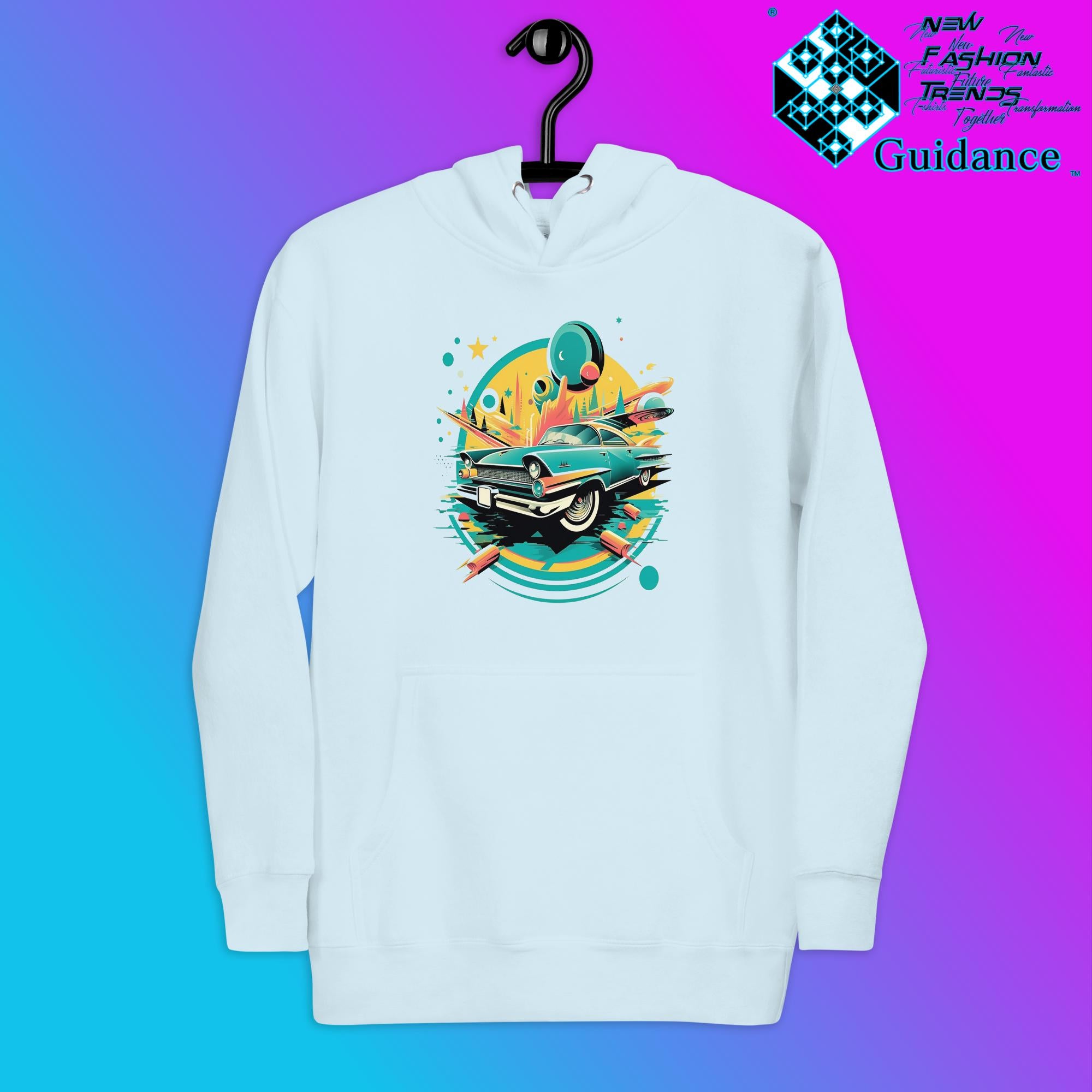 Dodge Classic Hoodie with Vintage Car Design by XGuidance Sky Blue 11