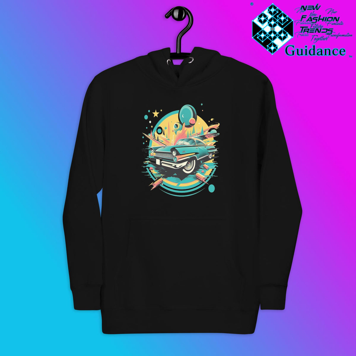 Dodge Classic Hoodie with Vintage Car Design by XGuidance Black 3