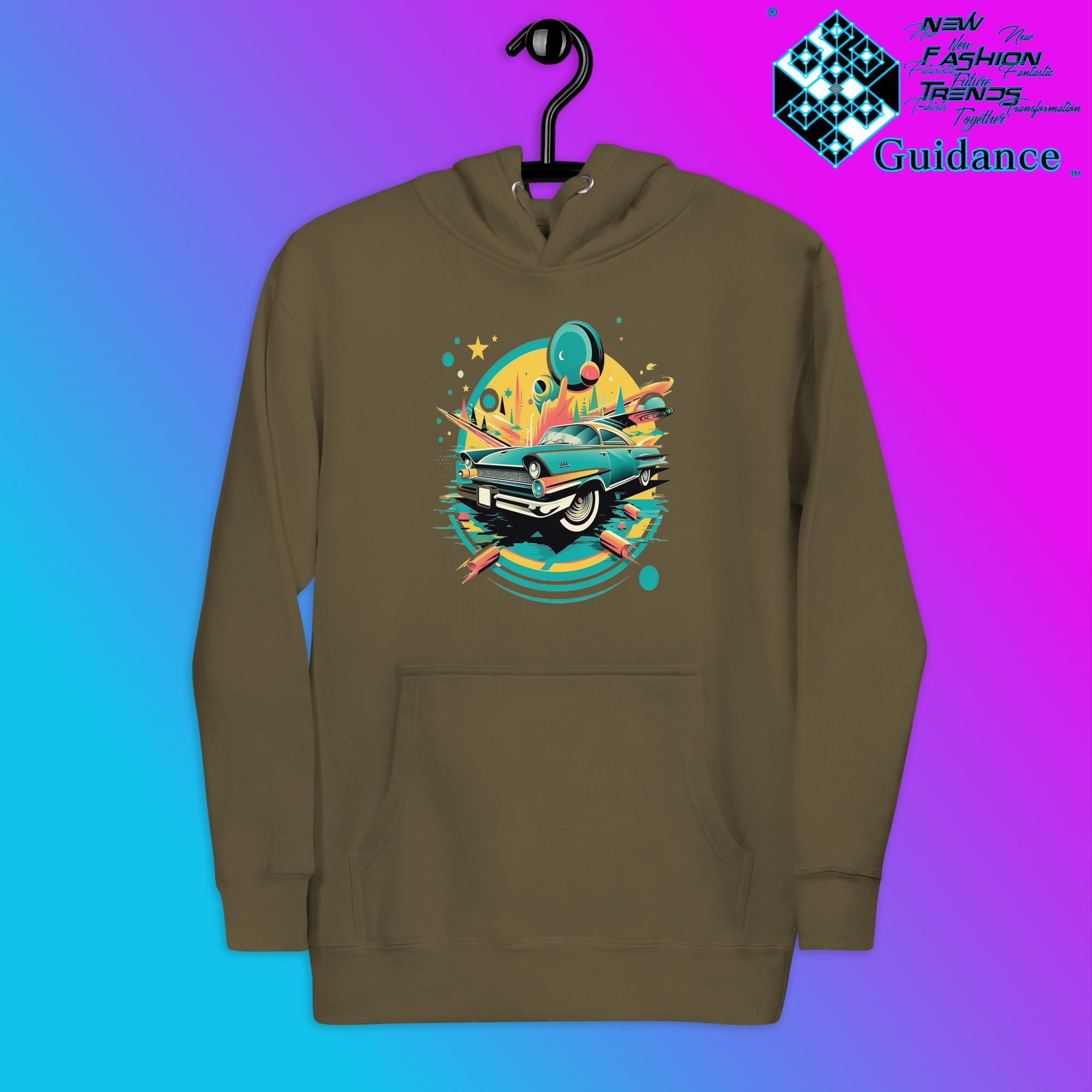 Dodge Classic Hoodie with Vintage Car Design by XGuidance Military Green 9
