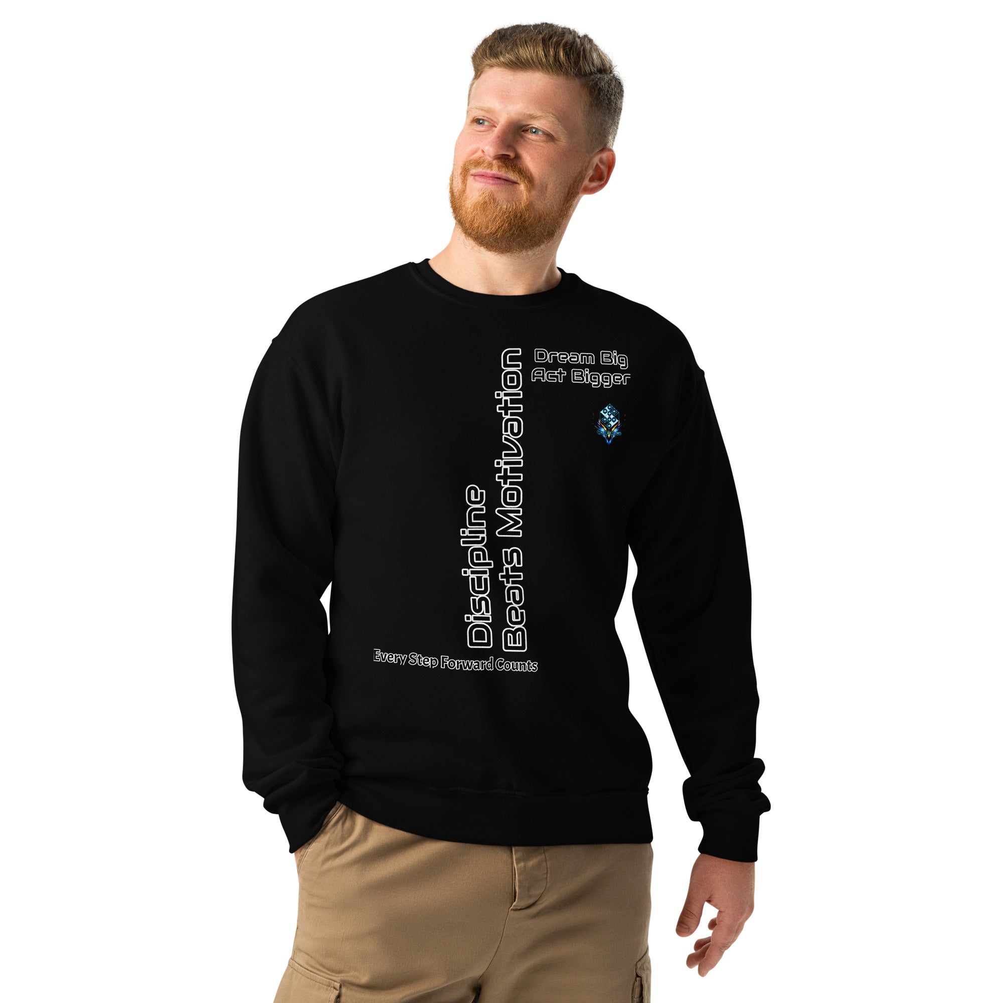 Dream Big Act Bigger – Discipline Crew Neck Sweatshirt by XGuidance Black 1