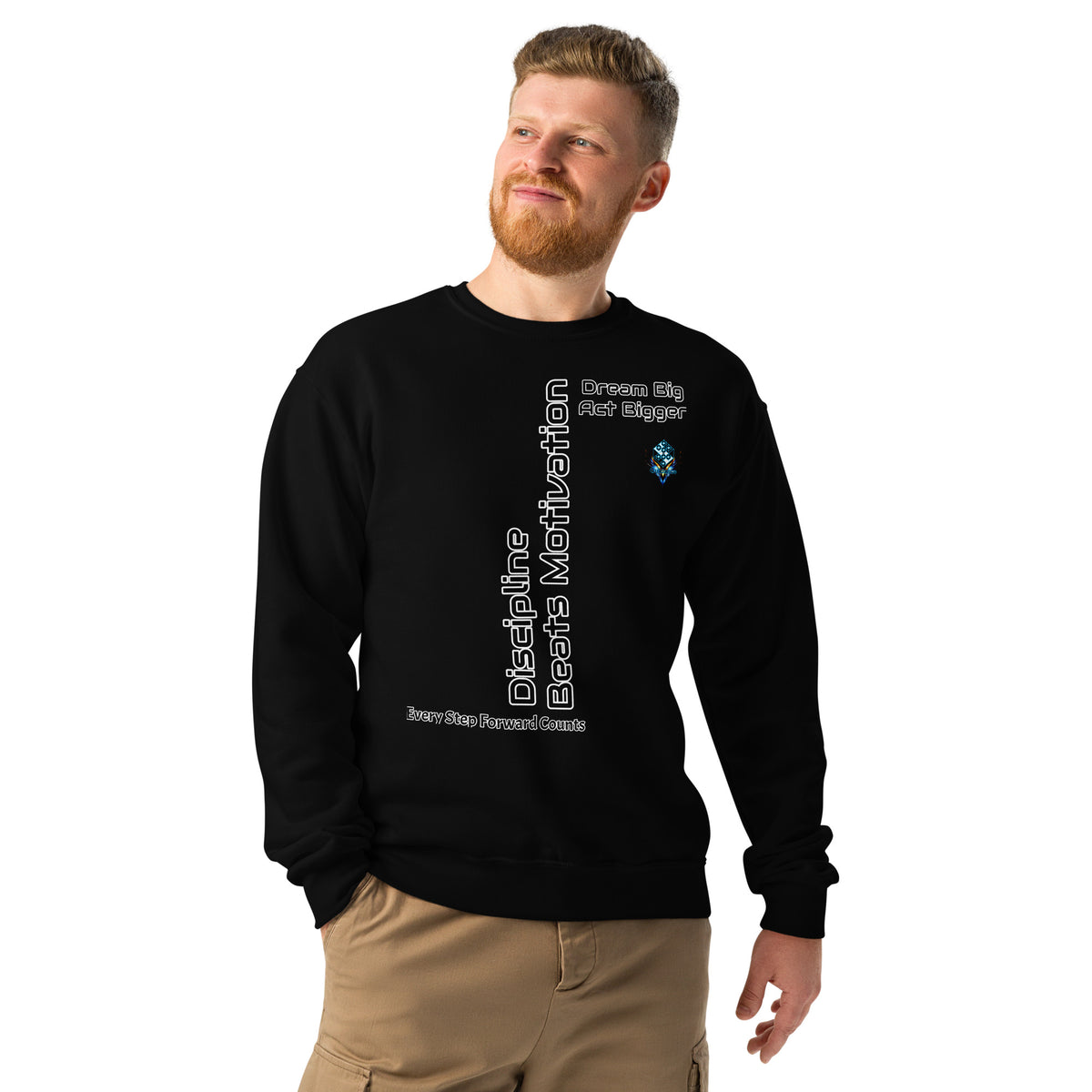 Dream Big Act Bigger – Discipline Crew Neck Sweatshirt by XGuidance Black 1