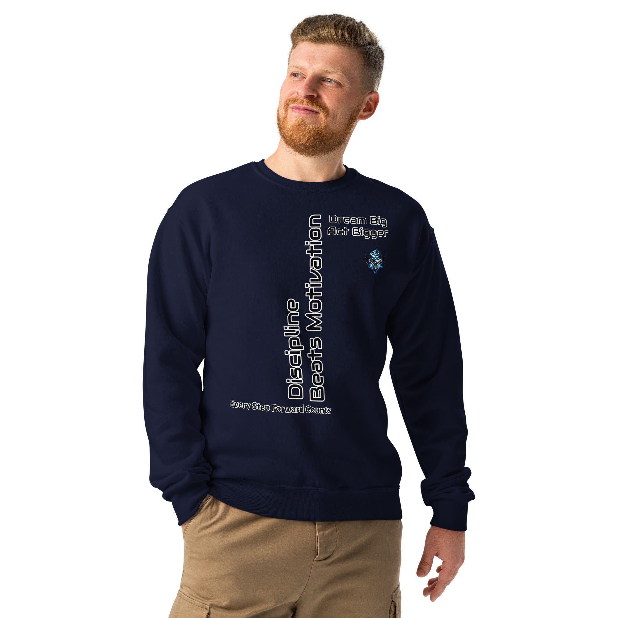 Dream Big Act Bigger – Discipline Crew Neck Sweatshirt by XGuidance J. Navy 3