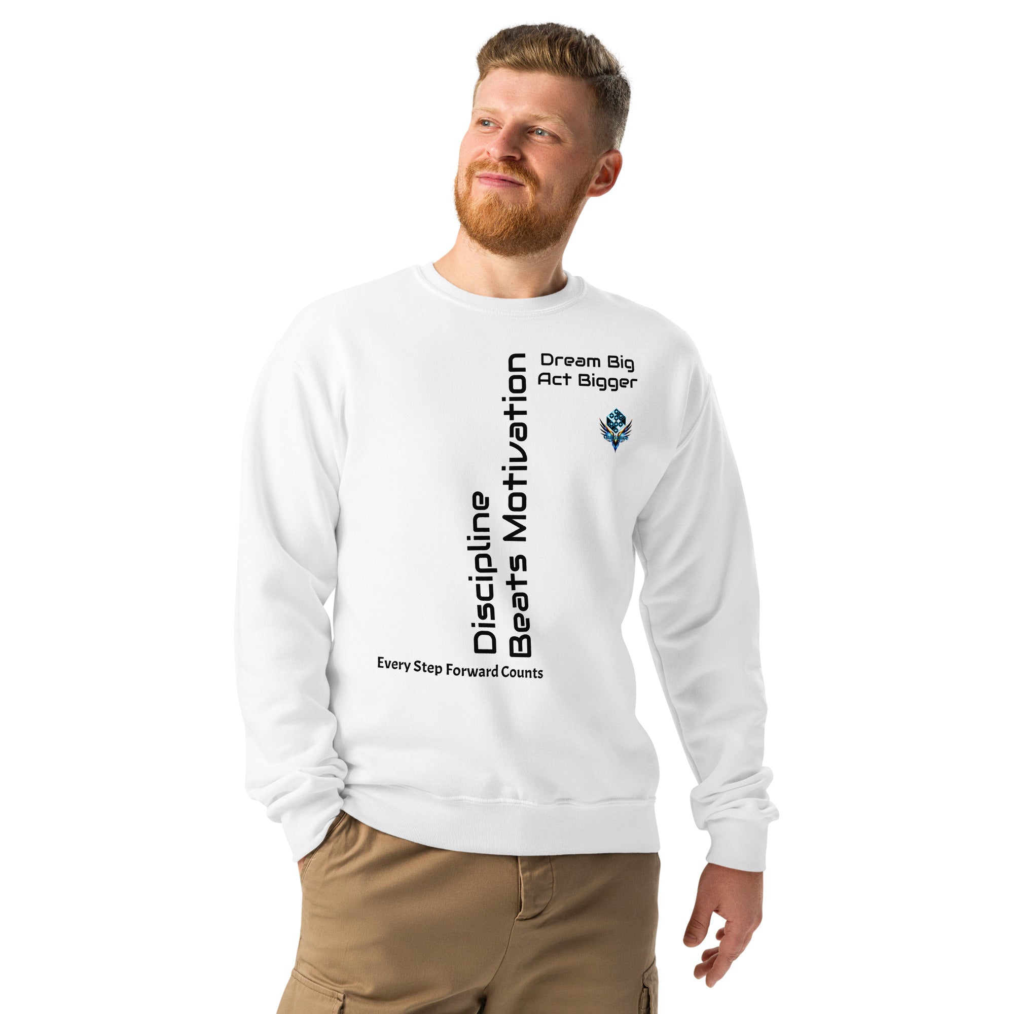 Dream Big Act Bigger – Discipline Crew Neck Sweatshirt by XGuidance White 7